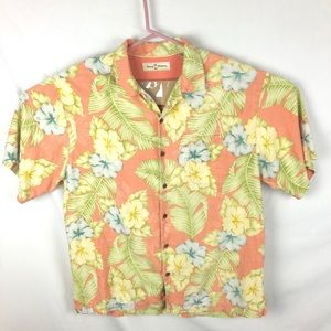 Tommy Bahama pastel silk Hawaiian shirt leaves L